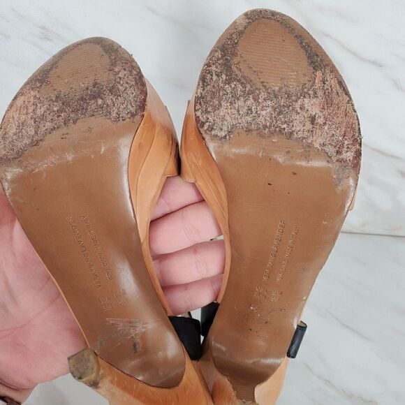 VERA WANG LAVENDER Nina Natural/Black Platform Heels Size 8 - Picture 4 of 6